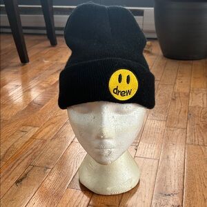 drew house Black Beanie with Yellow Smiley Patch